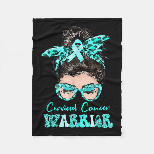 Messy Bun Teal Ribbon Cervical Cancer Warrior Fleecefilt (Framsidan)