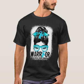 Messy Bun Teal Ribbon Myasthenia Gravis Awareness T Shirt