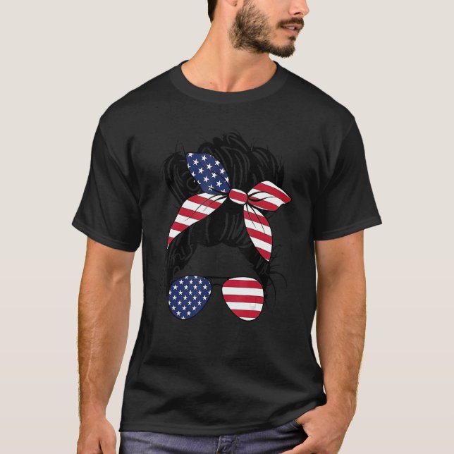 Messy Bun USA flagga Glass American Flagga America T Shirt (Framsida)