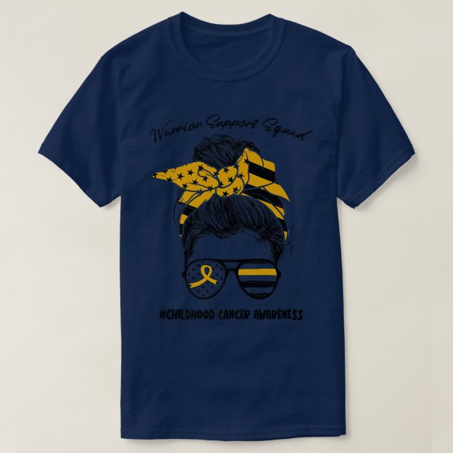 Messy Bun Warrior Support Squad Childhood Cancer A T Shirt (Design framsida)