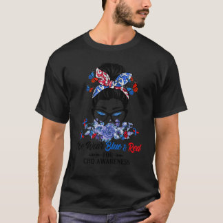 Messy Bun We Bära Red Blue for Chd Awareness T Shirt