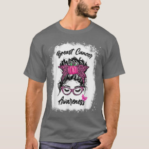 Messy Bun Women Breast Cancer Awareness Ribbon Pin T Shirt