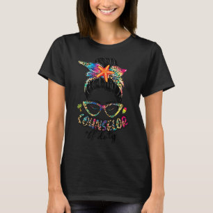 Messy Bun Women Leopard Tie Dye Counselor of Duty T Shirt