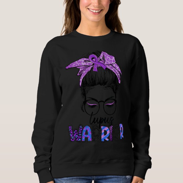 Messy Bun Women Lila Ribbon Lupus Warrior Awaren T Shirt (Framsida)