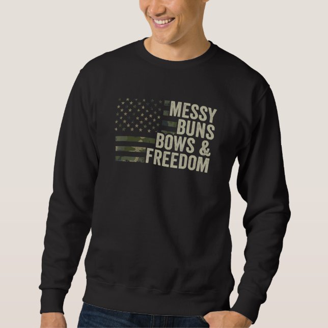 Messy Buns Bows Freedom Womens Archery Bow Hunting Lång Ärmad Tröja (Framsida)