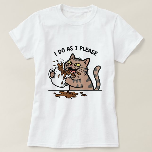 Messy cat drinking coffeeT-Shirt T Shirt (Design framsida)