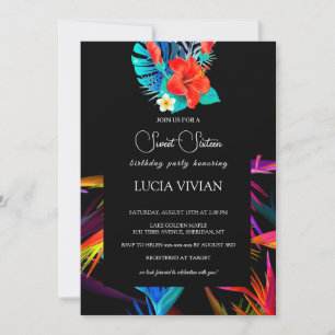 Messy Colorful Tropical Blommigt Black Base Sweet  Inbjudningar