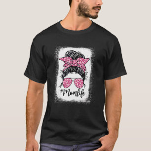 Messy Hair Bun Mamma Life Rosa Leopard Mors dag T Shirt