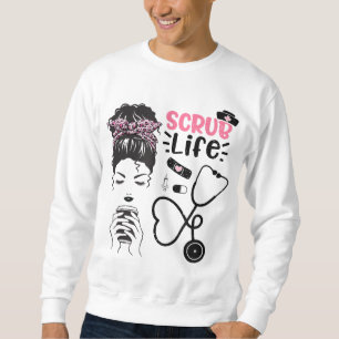 Messy Hair Bun SCrub Coffee Nurse Life Mamma Life Lång Ärmad Tröja
