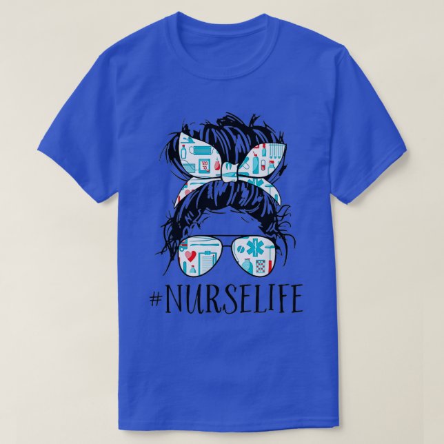 Messy Hair Woman Bun Nurse Life Healthcare Life  T Shirt (Design framsida)