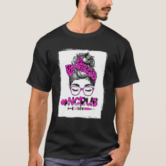 Messy Hair Woman Bun Stethoscope SCrub Life Leopar T Shirt