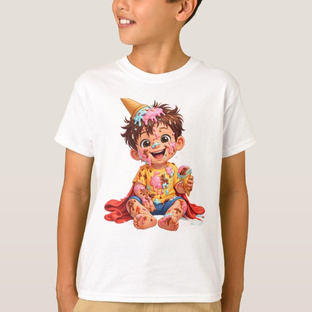 Messy Ice Cream Toddler Birthday T-Shirt (Framsida)