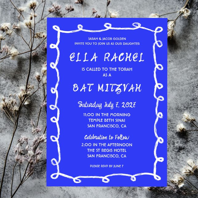 Messy Loops Hand plockade Anpassningsbar Pub Bat m Inbjudningar (Messy Loops Hand Drawn Custom Bar Bat Mitzvah Blue White Invitation
)