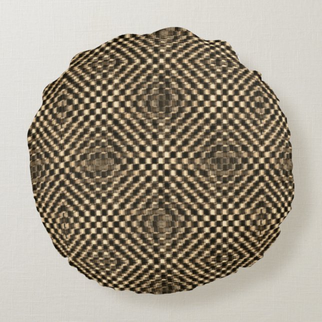 Messy och nöt-bruna schack över varandra rund kudde (Baksidan)