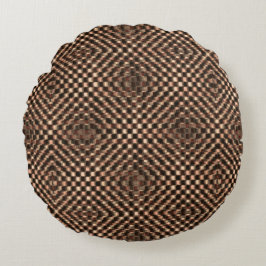 Messy och tuggbrun schack över varandra rund kudde