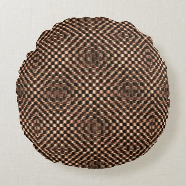 Messy och tuggbrun schack över varandra rund kudde (Framsidan)