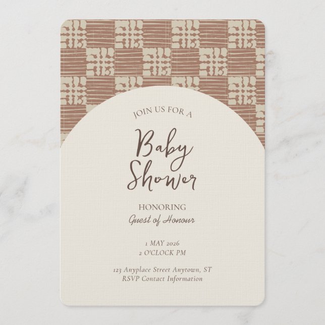 Messy Plaid Geometric Gender Neutral Brown Beige Inbjudningar (Framsida)
