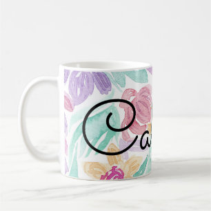 Messy Rosa Orange Blommigt Watercolor Monogram Kaffemugg
