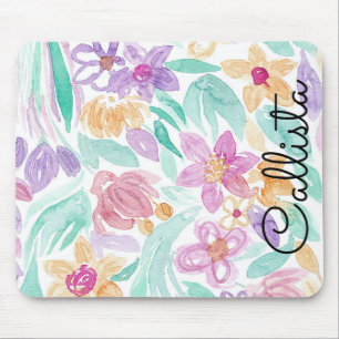 Messy Rosa Orange Blommigt Watercolor Monogram Musmatta