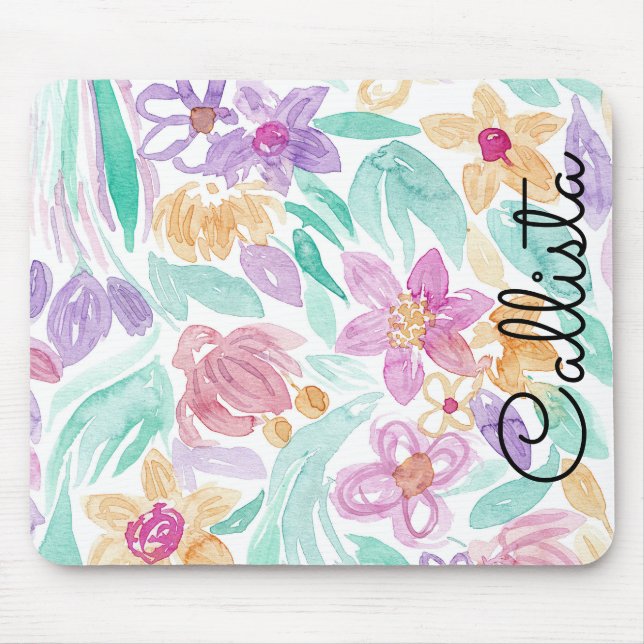 Messy Rosa Orange Blommigt Watercolor Monogram Musmatta (Framsidan)