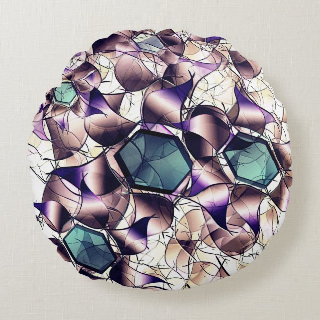 Messy virtuell blomma i övertoningar rund kudde (Framsidan)