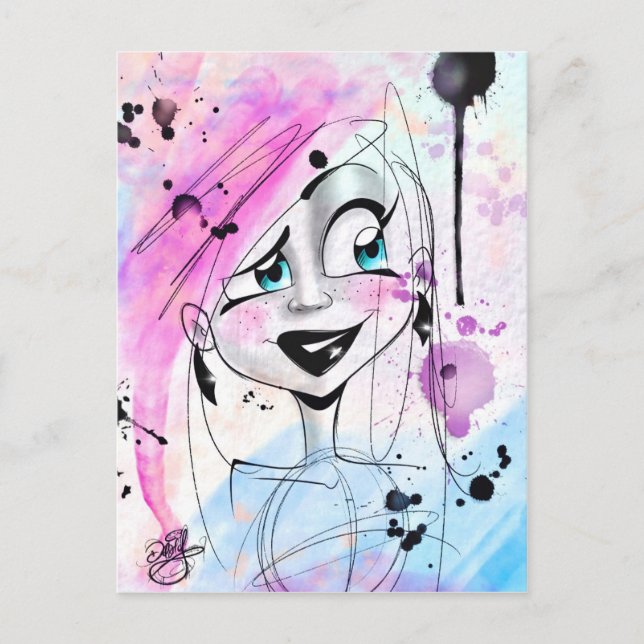 Messy Watercolor Sketch Girl Vykort (Framsida)