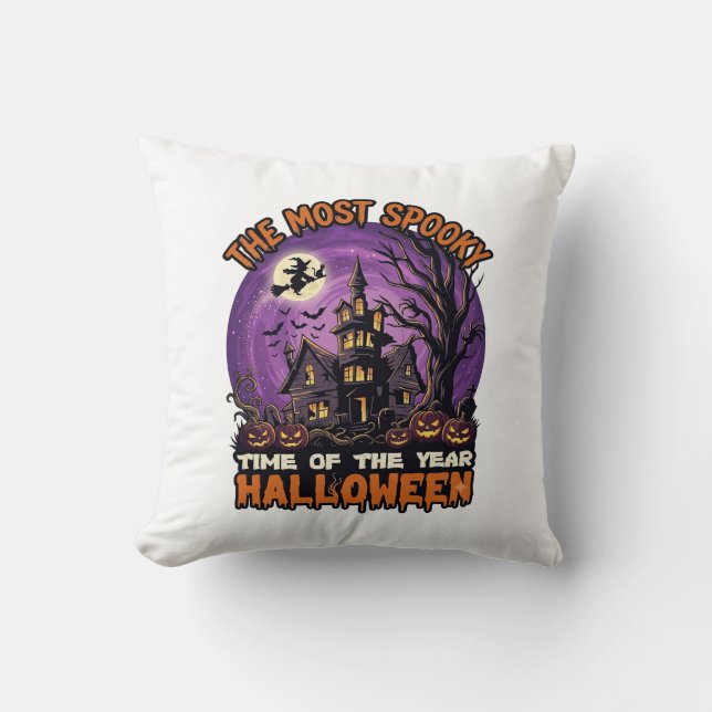 Mest kusliga Halloween Spökhus Häxa Pumpa Kudde (Framsida)