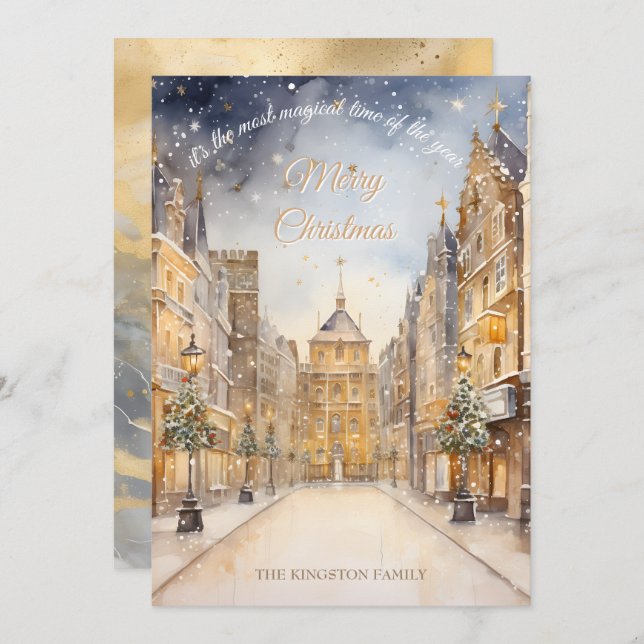 Mest magisk tid på årets julkort i Guld (Fram/baksida)