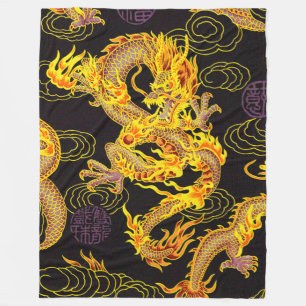 Mest populära Golden Chinese Emperor Dragon Fantas Fleecefilt