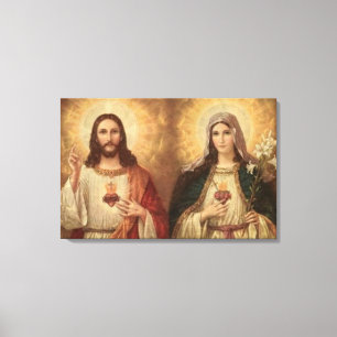 Mest sakral hjärta av heliga Jesus och heliga Mar Canvastryck