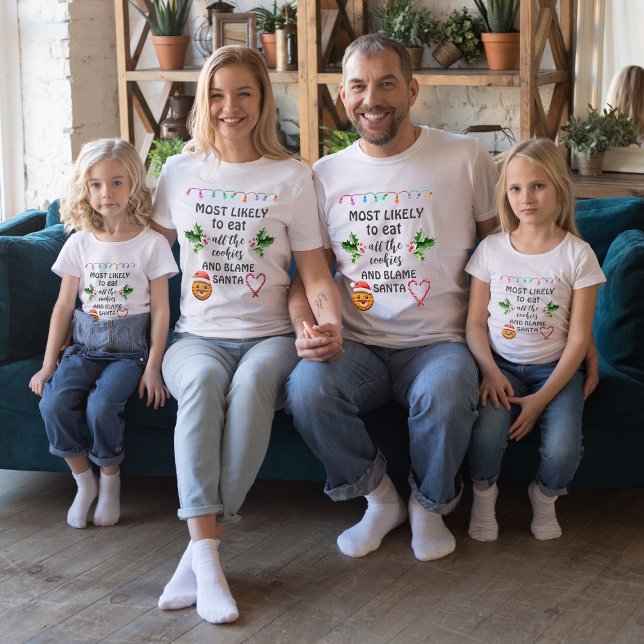 Mest sannolikt är att äta alla kakor och lama tomt t shirt (matching most likely christmas saying to all family, Christmas t shirts matching for all, any ages)