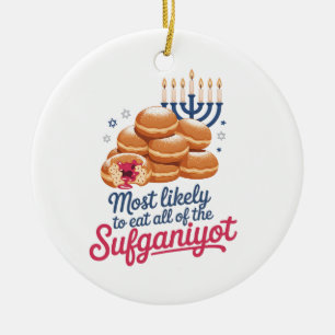 Mest sannolikt att äta alla Sufganiyot Hanukkah Ju Julgransprydnad Keramik
