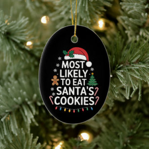 Mest sannolikt att äta tomtens kakor familje jul julgransprydnad keramik