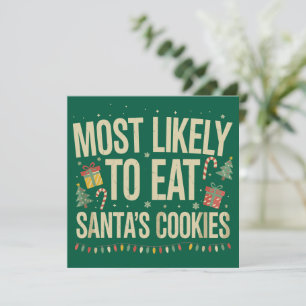 Mest sannolikt att äta Tomtens kakor Xmas Familj Julkort
