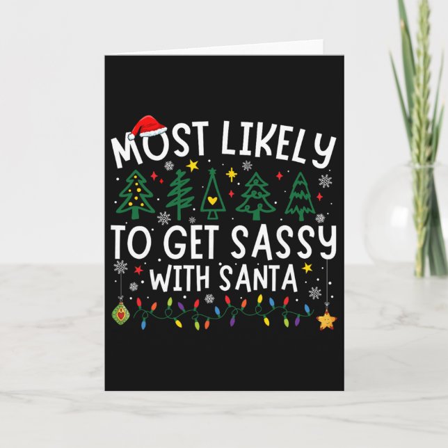 Mest sannolikt att bli sy med tomte matchande jul kort (Framsida)