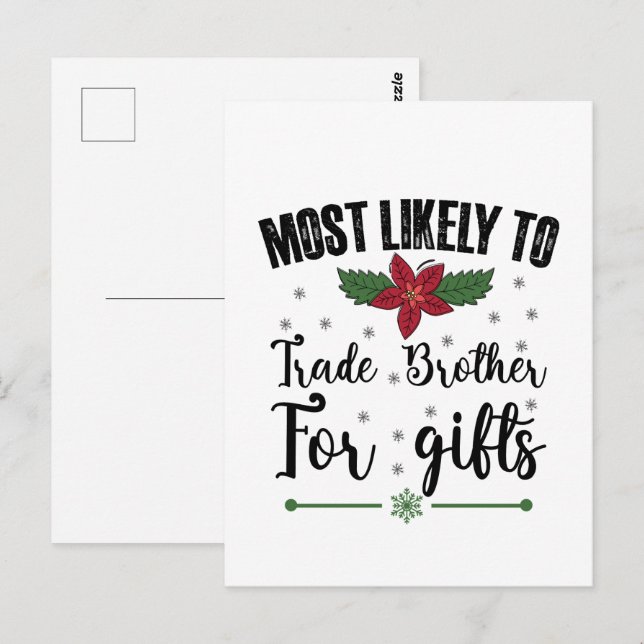 Mest sannolikt att byta bror mot julklappar vykort (Fram/baksida)