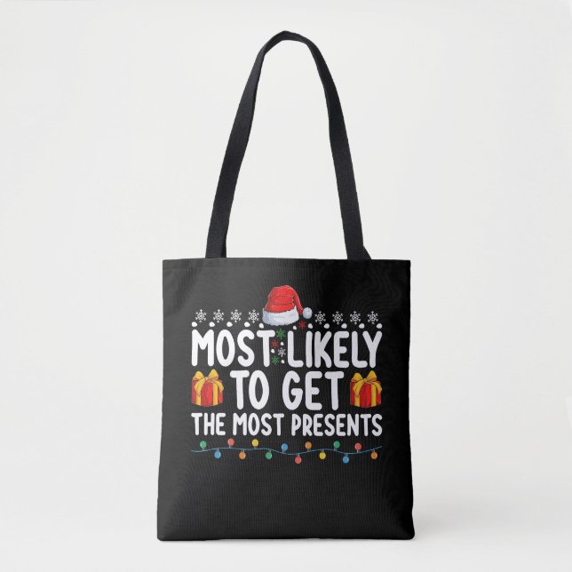 Mest sannolikt att få flest presenter julklappar j tygkasse (Framsida)