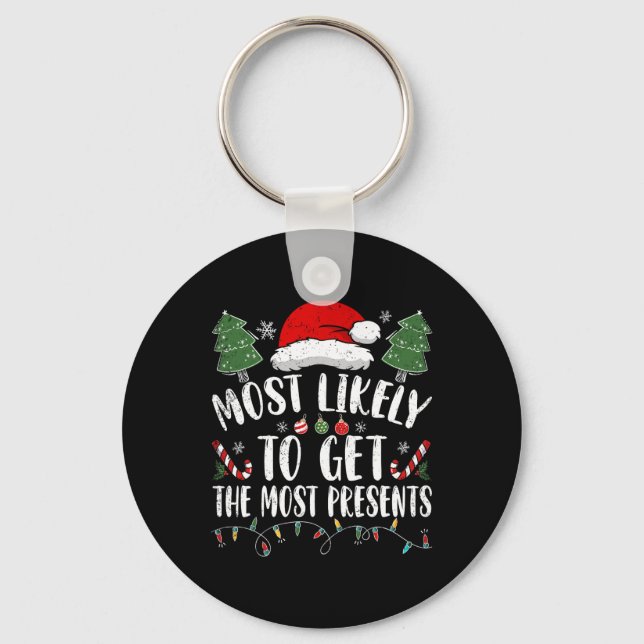 Mest sannolikt att få flest presenter Tomte jul Nyckelring (Framsida)