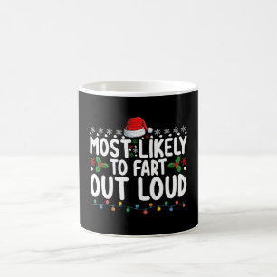 Mest sannolikt att fisa högt julfamilj kaffemugg