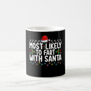 Mest sannolikt att fisa med tomte julfamilj kaffemugg