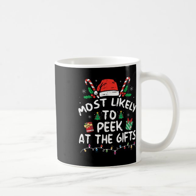 Mest sannolikt att kika på tomtens julpresenter kaffemugg (Höger)