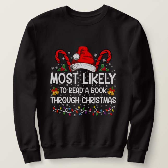 Mest sannolikt att läsa en bok genom julen lång ärmad tröja (Design framsida)