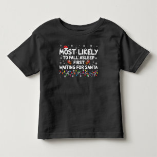 Mest sannolikt att somna först rolig jul familj t shirt