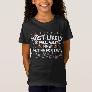 Mest sannolikt att somna först rolig jul familj t shirt