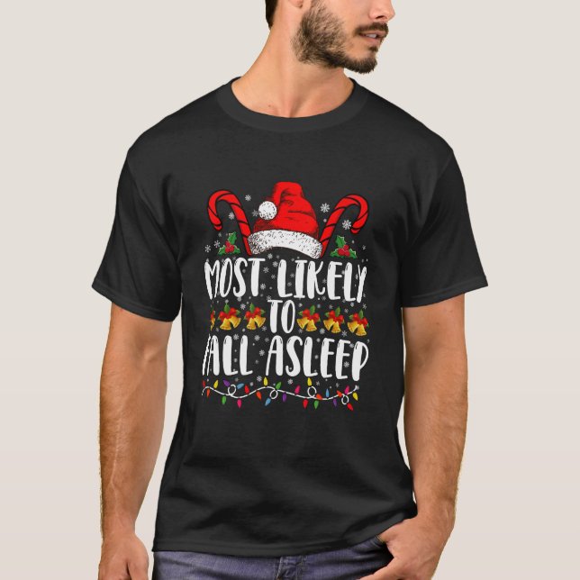 Mest sannolikt att somna julmatchning t shirt (Framsida)