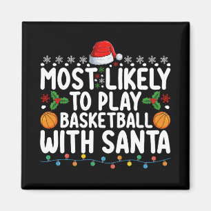 Mest sannolikt att spela basket med Santa jul Magnet