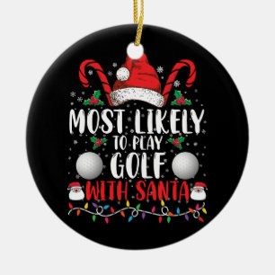 Mest sannolikt att spela golf med Santa familje Xm Julgransprydnad Keramik