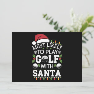Mest sannolikt att spela golf med Santa familje Xm Julkort