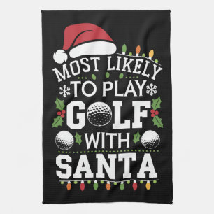 Mest sannolikt att spela golf med Santa familjen X Kökshandduk