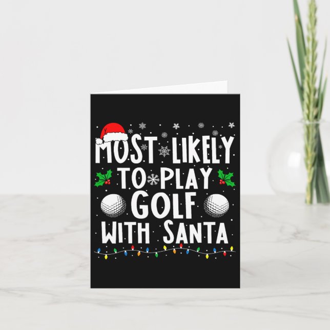 Mest sannolikt att spela golf med tomte familj jul kort (Framsida)